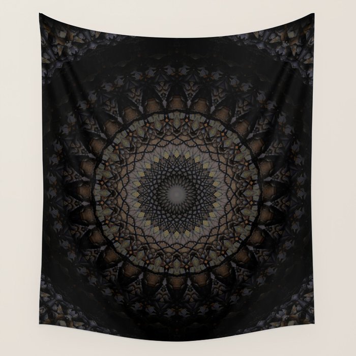 Digital mandala in dark brown tones Wall Tapestry Gallery Image 4