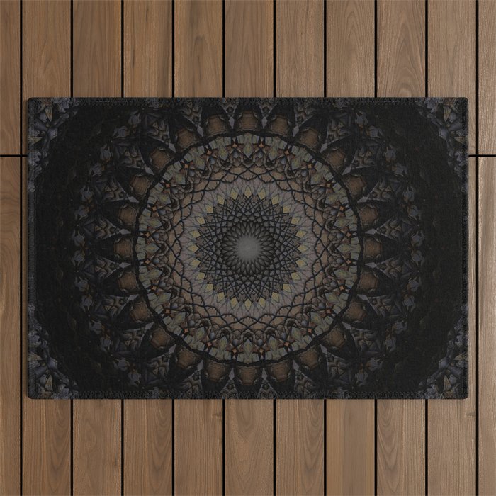 Digital mandala in dark brown tones Outdoor Rug Gallery Image 1