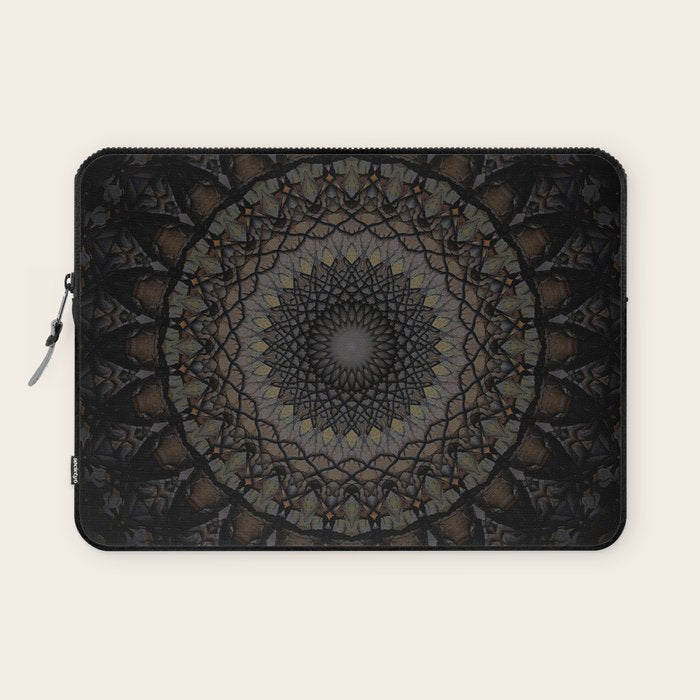 Digital mandala in dark brown tones Laptop Sleeve Gallery Image 1