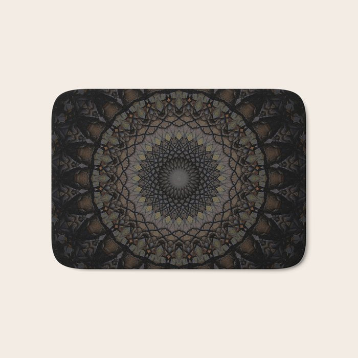 Digital mandala in dark brown tones Bath Mat