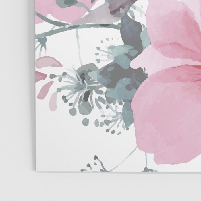 Floral Watercolor, Pink and Gray, Watercolor Print Poster Gallery Image 3