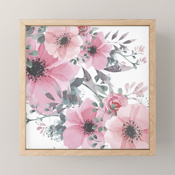 Floral Watercolor, Pink and Gray, Watercolor Print Mini Art Print Gallery Image 1