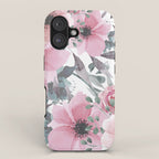 Floral Watercolor, Pink and Gray, Watercolor Print iPhone Case Gallery Image 1