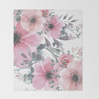 Floral Watercolor, Pink and Gray, Watercolor Print Throw Blanket Gallery Image 2