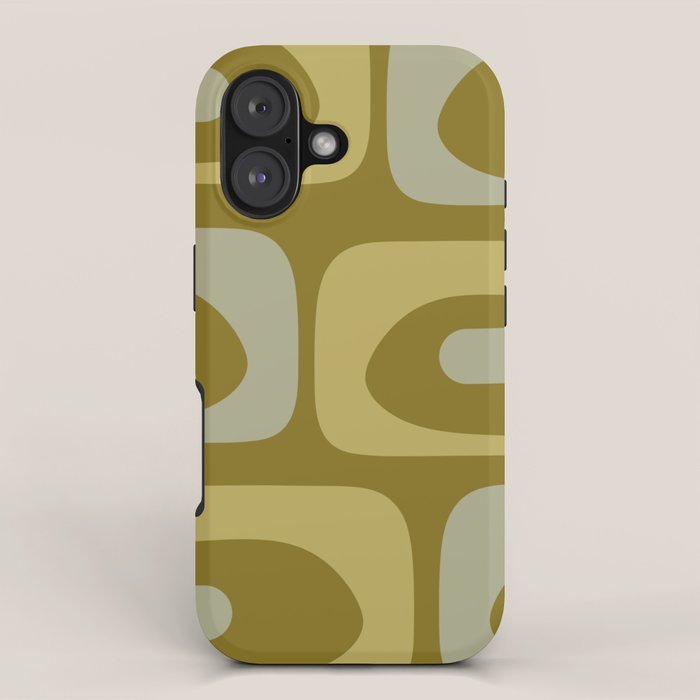 Mid-Century Modern Piquet Minimalist Abstract in Retro Olive Green Celadon Orange iPhone Case Gallery Image 1
