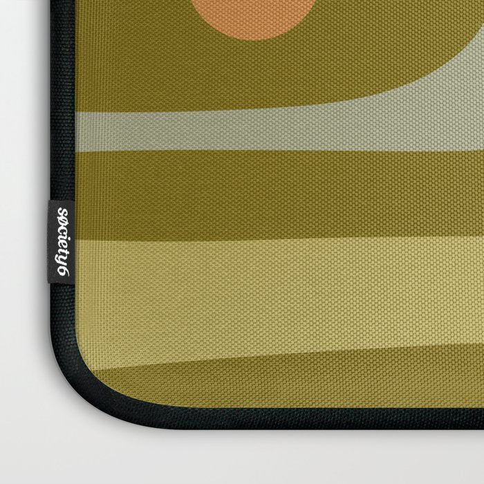 Mid-Century Modern Piquet Minimalist Abstract in Retro Olive Green Celadon Orange Laptop Sleeve Gallery Image 3