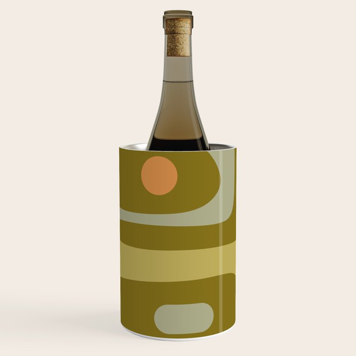 Mid-Century Modern Piquet Minimalist Abstract in Retro Olive Green Celadon Orange Wine Chiller Gallery Image 2