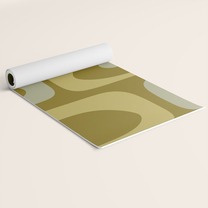 Mid-Century Modern Piquet Minimalist Abstract in Retro Olive Green Celadon Orange Yoga Mat Gallery Image 2