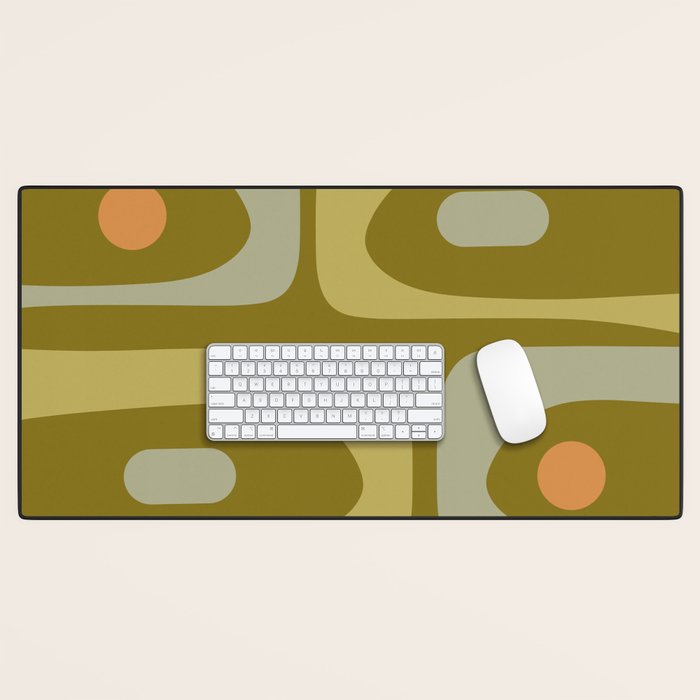 Mid-Century Modern Piquet Minimalist Abstract in Retro Olive Green Celadon Orange Desk Mat Gallery Image 1