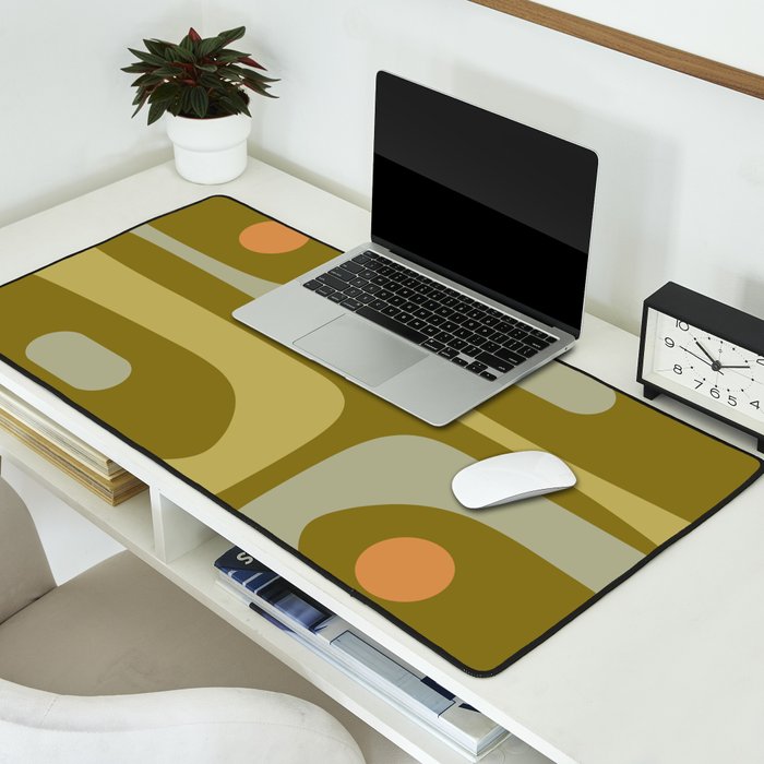Mid-Century Modern Piquet Minimalist Abstract in Retro Olive Green Celadon Orange Desk Mat Gallery Image 2