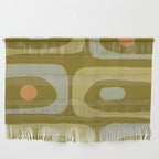 Mid-Century Modern Piquet Minimalist Abstract in Retro Olive Green Celadon Orange Wall Hanging Gallery Image 1