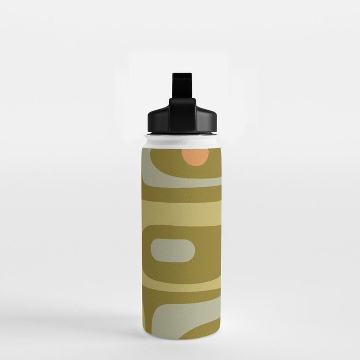 Mid-Century Modern Piquet Minimalist Abstract in Retro Olive Green Celadon Orange Water Bottle Gallery Image 2