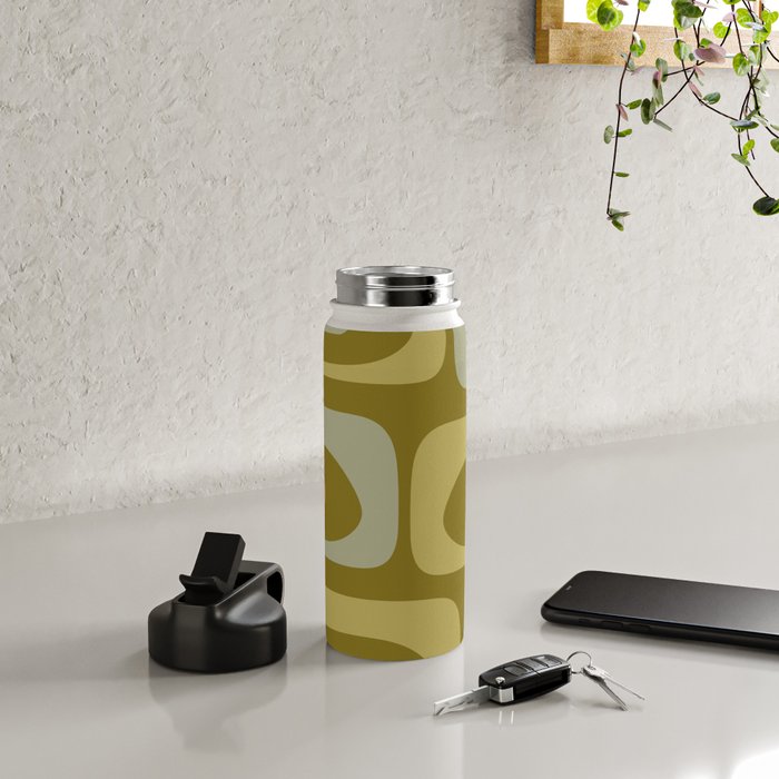 Mid-Century Modern Piquet Minimalist Abstract in Retro Olive Green Celadon Orange Water Bottle Gallery Image 4