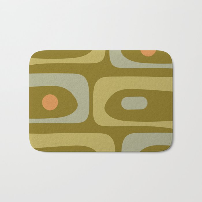 Mid-Century Modern Piquet Minimalist Abstract in Retro Olive Green Celadon Orange Bath Mat Gallery Image 1