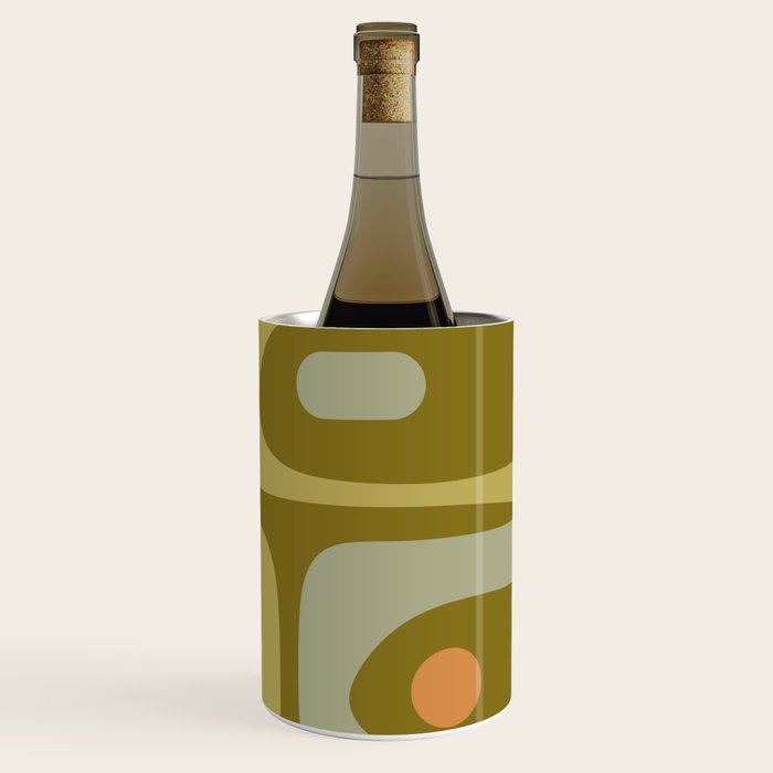 Mid-Century Modern Piquet Minimalist Abstract in Retro Olive Green Celadon Orange Wine Chiller Gallery Image 3