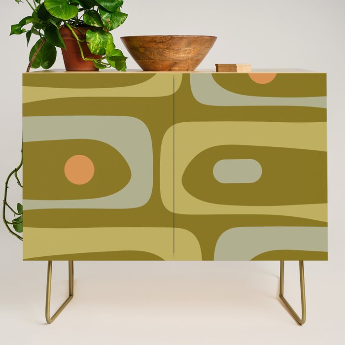 Mid-Century Modern Piquet Minimalist Abstract in Retro Olive Green Celadon Orange Credenza Gallery Image 1