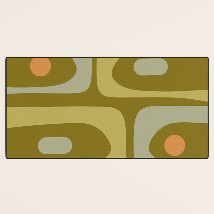 Mid-Century Modern Piquet Minimalist Abstract in Retro Olive Green Celadon Orange Desk Mat Gallery Image 3