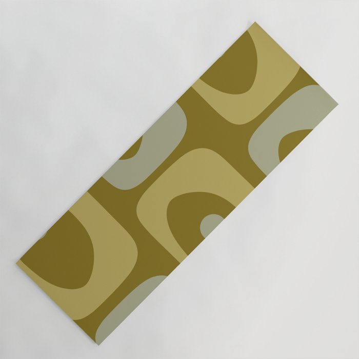 Mid-Century Modern Piquet Minimalist Abstract in Retro Olive Green Celadon Orange Yoga Mat Gallery Image 1