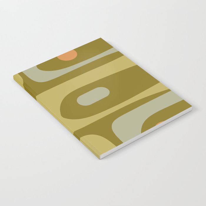Mid-Century Modern Piquet Minimalist Abstract in Retro Olive Green Celadon Orange Notebook Gallery Image 1