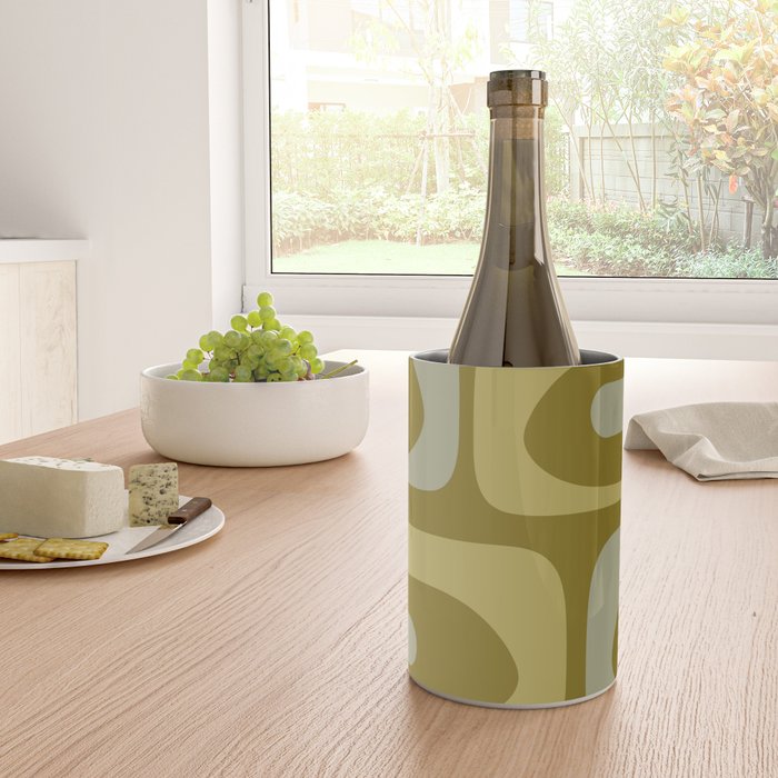 Mid-Century Modern Piquet Minimalist Abstract in Retro Olive Green Celadon Orange Wine Chiller Gallery Image 4