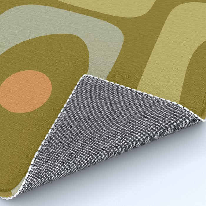 Mid-Century Modern Piquet Minimalist Abstract in Retro Olive Green Celadon Orange Rug Gallery Image 4