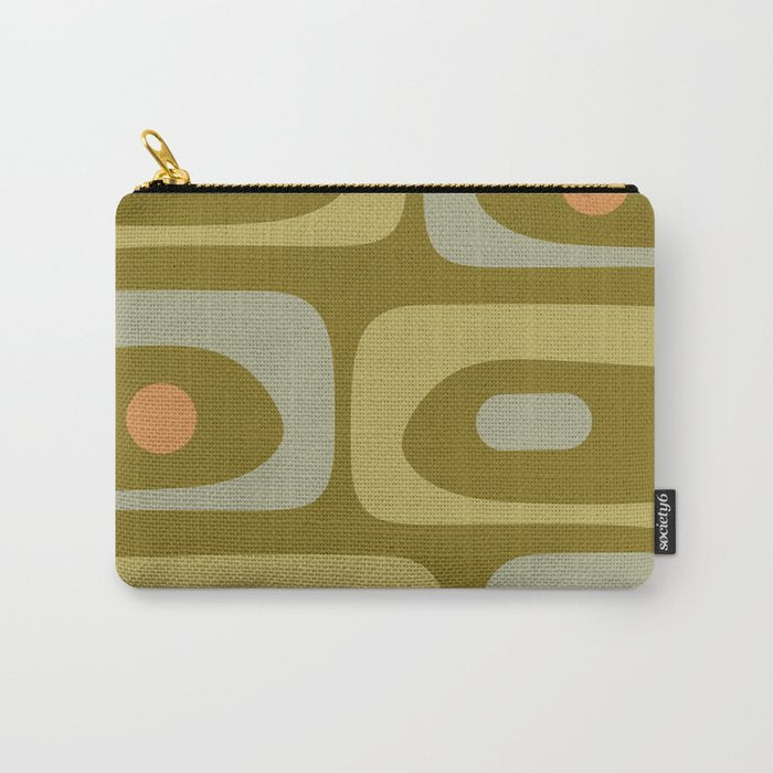 Mid-Century Modern Piquet Minimalist Abstract in Retro Olive Green Celadon Orange Carry All Pouch Gallery Image 1