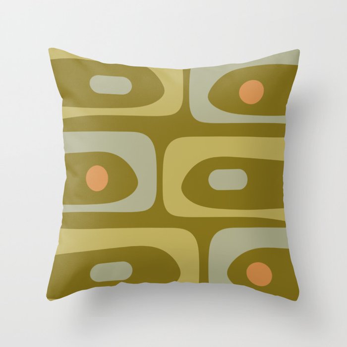 Mid-Century Modern Piquet Minimalist Abstract in Retro Olive Green Celadon Orange Throw Pillow Gallery Image 1