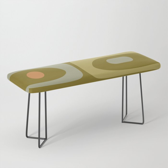 Mid-Century Modern Piquet Minimalist Abstract in Retro Olive Green Celadon Orange Bench Gallery Image 1