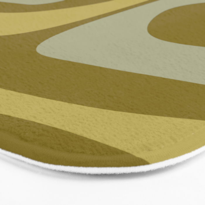 Mid-Century Modern Piquet Minimalist Abstract in Retro Olive Green Celadon Orange Bath Mat Gallery Image 3