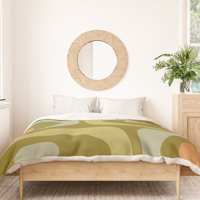 Mid-Century Modern Piquet Minimalist Abstract in Retro Olive Green Celadon Orange Duvet Cover Gallery Image 3