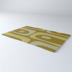 Mid-Century Modern Piquet Minimalist Abstract in Retro Olive Green Celadon Orange Rug Gallery Image 3
