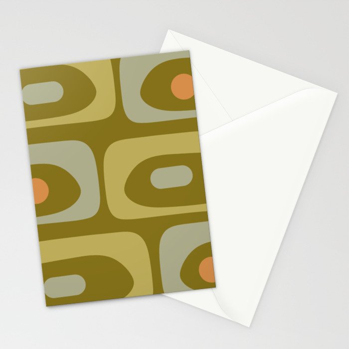 Mid-Century Modern Piquet Minimalist Abstract in Retro Olive Green Celadon Orange Stationery Card Gallery Image 2