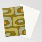 Mid-Century Modern Piquet Minimalist Abstract in Retro Olive Green Celadon Orange Stationery Card Gallery Image 2