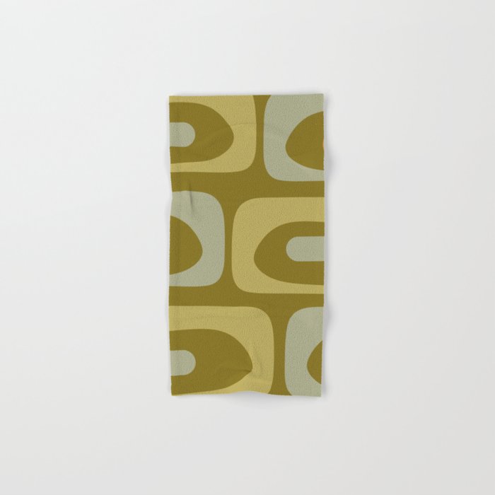 Mid-Century Modern Piquet Minimalist Abstract in Retro Olive Green Celadon Orange Bath Towel Gallery Image 1