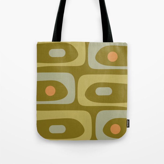 Mid-Century Modern Piquet Minimalist Abstract in Retro Olive Green Celadon Orange Tote Bag Gallery Image 1