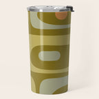 Mid-Century Modern Piquet Minimalist Abstract in Retro Olive Green Celadon Orange Travel Mug Gallery Image 2