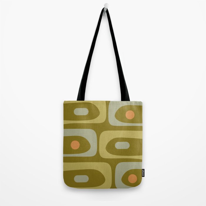 Mid-Century Modern Piquet Minimalist Abstract in Retro Olive Green Celadon Orange Tote Bag Gallery Image 2