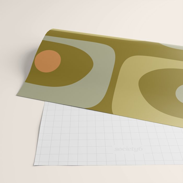 Mid-Century Modern Piquet Minimalist Abstract in Retro Olive Green Celadon Orange Wrapping Paper Gallery Image 2