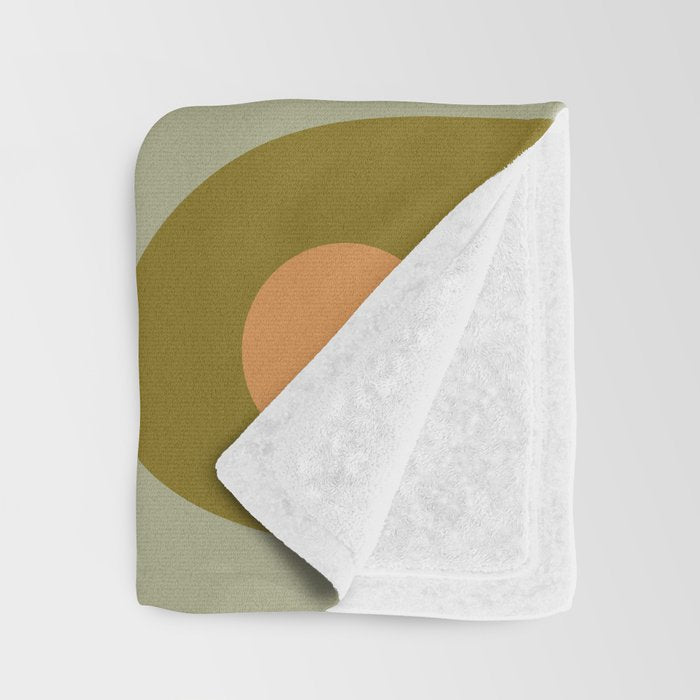 Mid-Century Modern Piquet Minimalist Abstract in Retro Olive Green Celadon Orange Throw Blanket Gallery Image 3