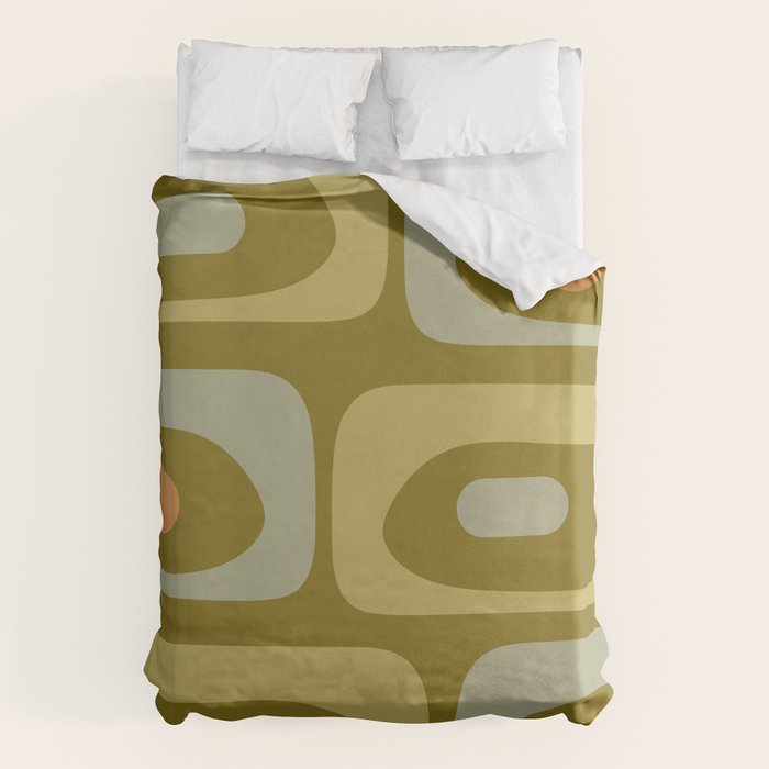 Mid-Century Modern Piquet Minimalist Abstract in Retro Olive Green Celadon Orange Duvet Cover Gallery Image 6