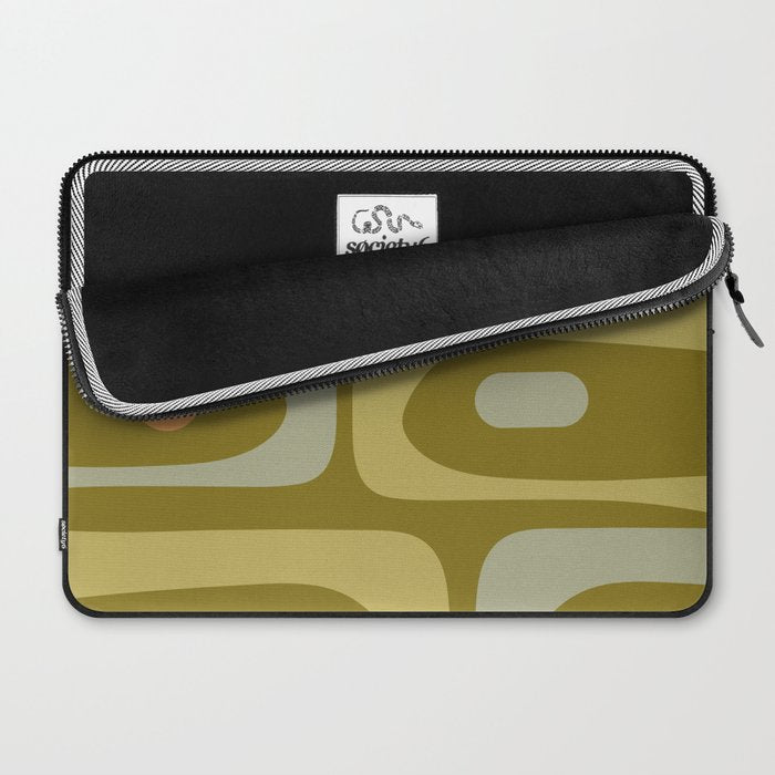 Mid-Century Modern Piquet Minimalist Abstract in Retro Olive Green Celadon Orange Laptop Sleeve Gallery Image 2