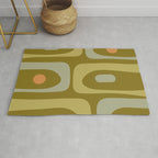 Mid-Century Modern Piquet Minimalist Abstract in Retro Olive Green Celadon Orange Rug Gallery Image 1