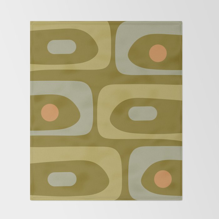 Mid-Century Modern Piquet Minimalist Abstract in Retro Olive Green Celadon Orange Throw Blanket Gallery Image 2