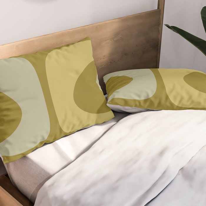 Mid-Century Modern Piquet Minimalist Abstract in Retro Olive Green Celadon Orange Pillow Sham Gallery Image 2