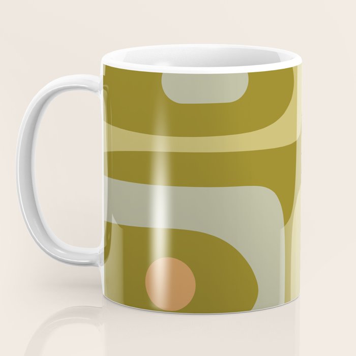 Mid-Century Modern Piquet Minimalist Abstract in Retro Olive Green Celadon Orange Coffee Mug Gallery Image 3