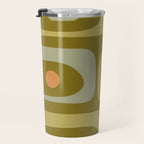 Mid-Century Modern Piquet Minimalist Abstract in Retro Olive Green Celadon Orange Travel Mug Gallery Image 3
