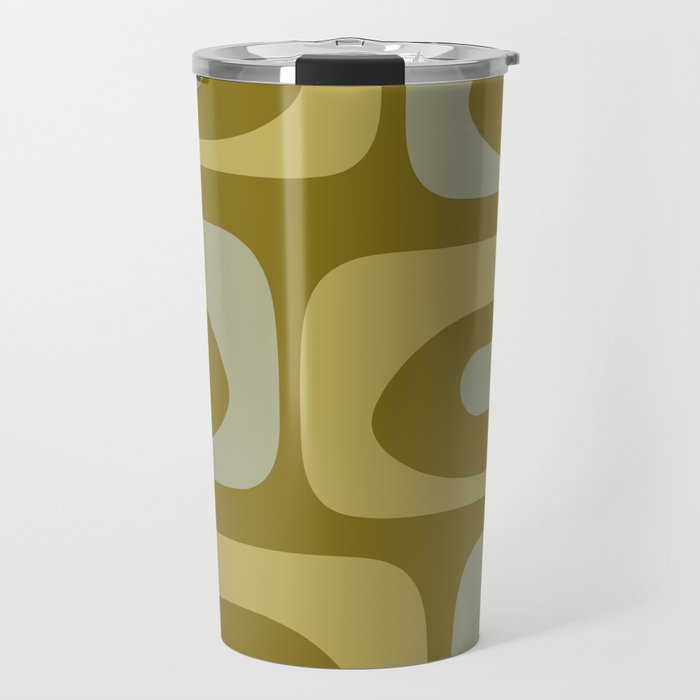Mid-Century Modern Piquet Minimalist Abstract in Retro Olive Green Celadon Orange Travel Mug Gallery Image 1