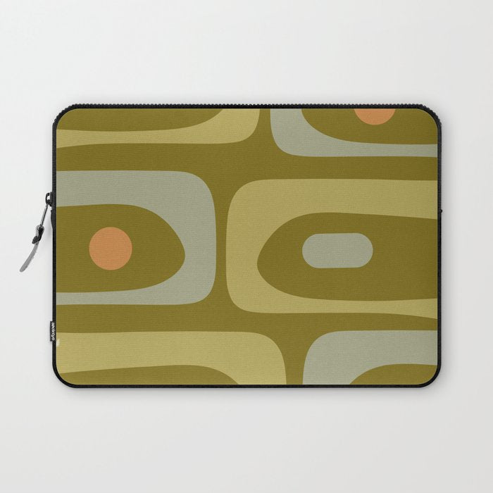 Mid-Century Modern Piquet Minimalist Abstract in Retro Olive Green Celadon Orange Laptop Sleeve Gallery Image 1