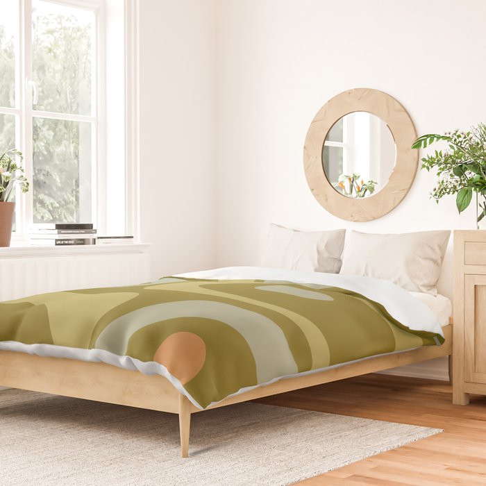 Mid-Century Modern Piquet Minimalist Abstract in Retro Olive Green Celadon Orange Duvet Cover Gallery Image 2