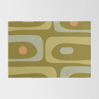 Mid-Century Modern Piquet Minimalist Abstract in Retro Olive Green Celadon Orange Rug Gallery Image 2